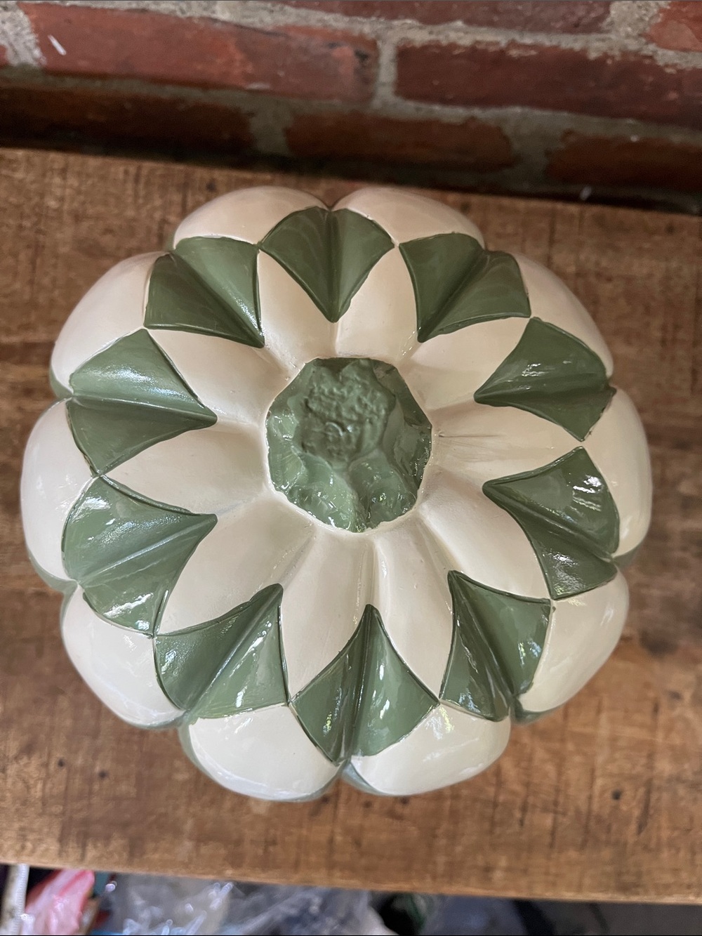 Green and White Checkered resin Pumpkin Accent - Picture 2 of 8